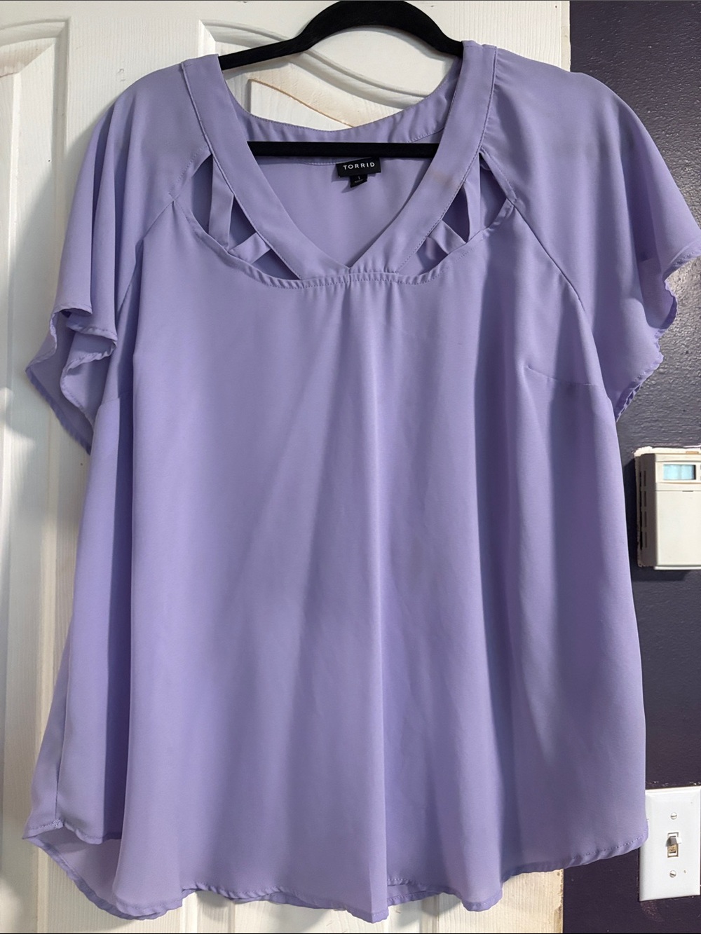 torrid Lavender V-Neck Cutout Flutter Sleeve Blouse